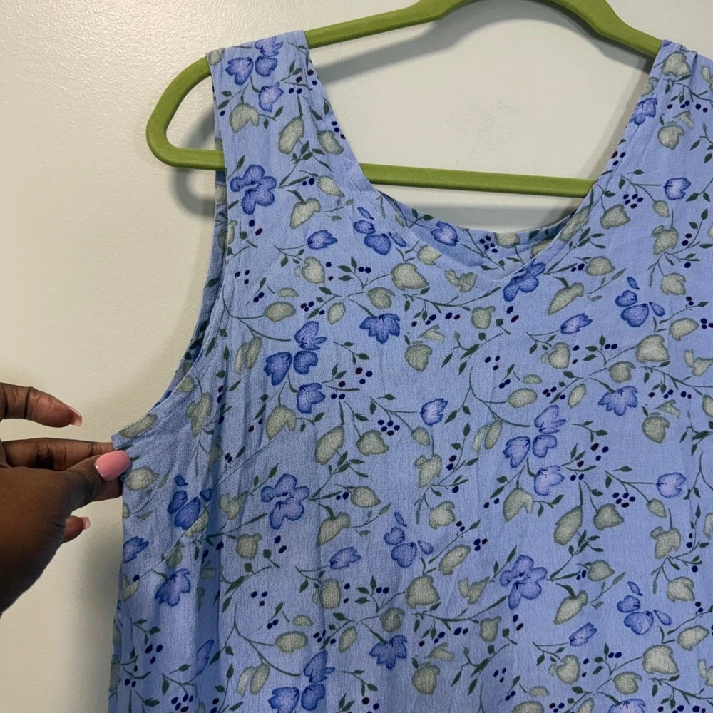 Vintage Nomadic Traders Blue Floral Rayon Maxi Dress Sleeveless Womens Medium